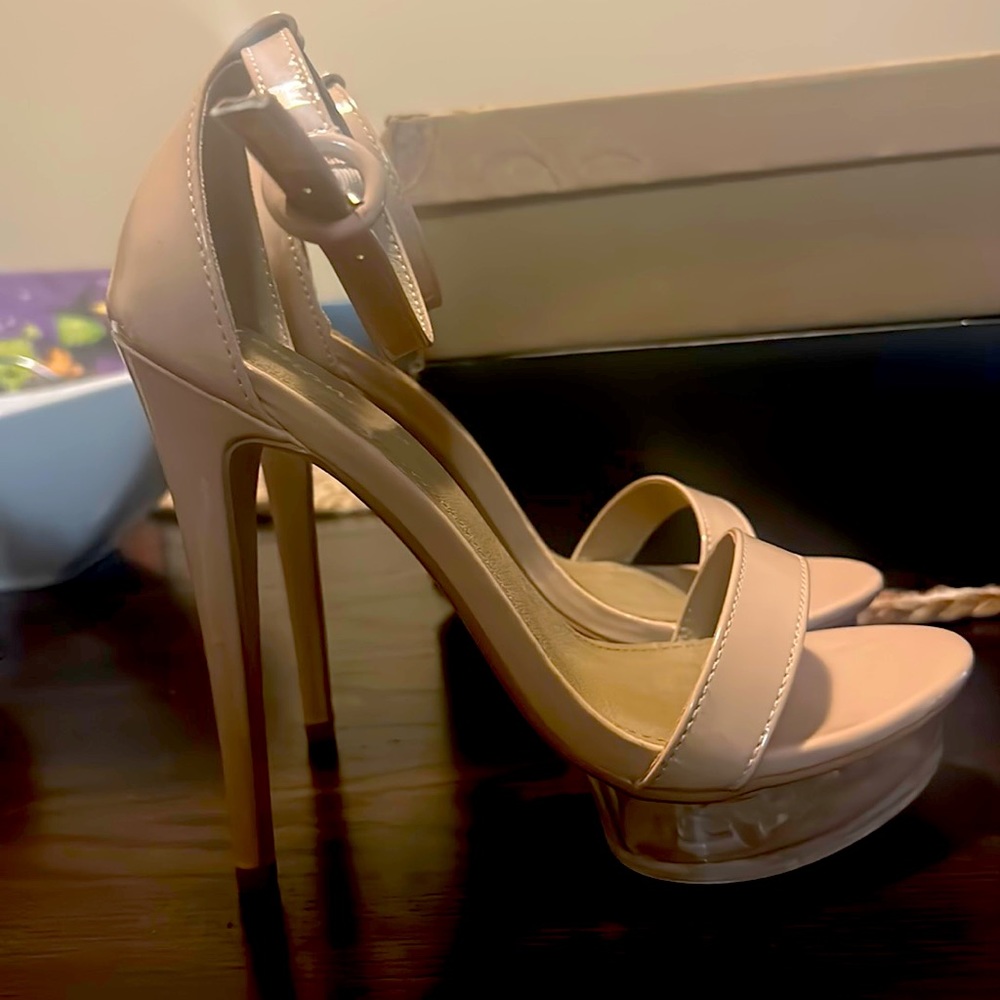 Nude heels with a clear platform!!